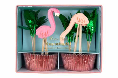 caissettes et toppers tropical flamants roses