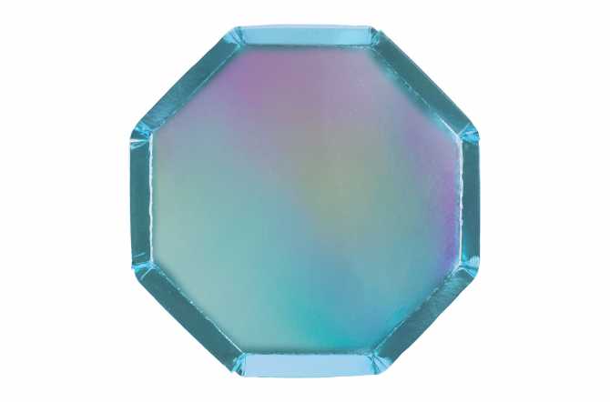Assiettes octogonales bleues holographiques