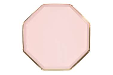 Assiettes octogonales rose pastel à bord doré