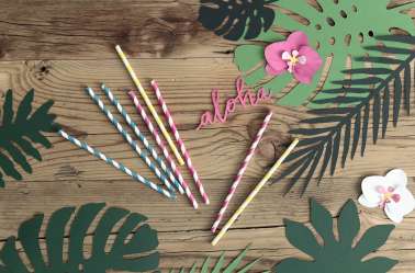 10 Pailles à rayures jaunes 