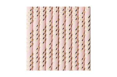 Pailles rose pastel à bandes dorées