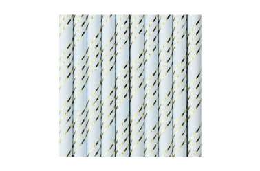 Pailles bleues pastel à bandes dorées