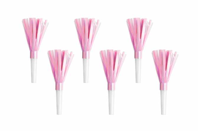 6 Sifflets cornes de fête -  rose pastel