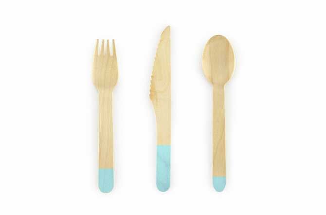 18 couverts en bois - turquoise