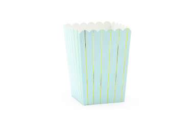 6 Boîtes de popcorn bleu pastel aux rayures dorées