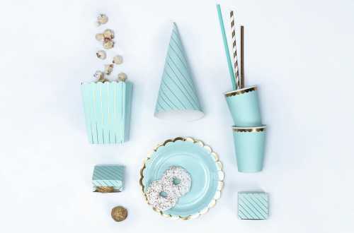 6 Boîtes de popcorn bleu pastel aux rayures dorées