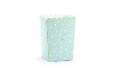 Boîtes de popcorn bleu pastel à pois dorés