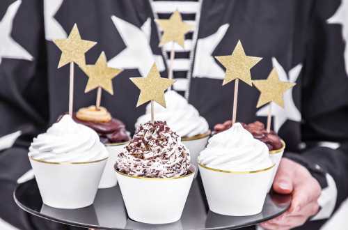 6 Toppers pour cupcakes - étoile doré pailleté