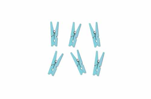 10 Mini pinces à linge en bois bleu ciel