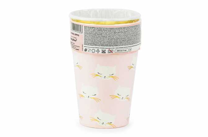 6 Gobelets En Carton Chats Roses Et Blancs - 220ml - Parfaits Pour Anniversaire, PartyDeco