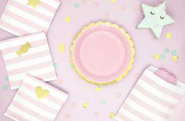 6 Assiettes rose pastel à bord doré