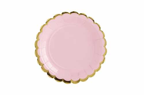 Assiettes rose pastel à bord doré