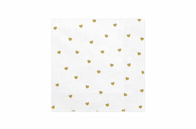 20 Petites serviettes motifs cœurs doré