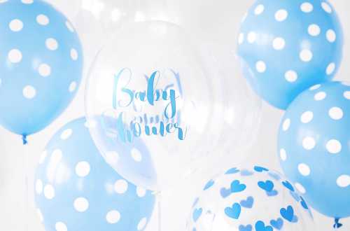 6 Ballons transparents imprimés - coeurs bleu pastel