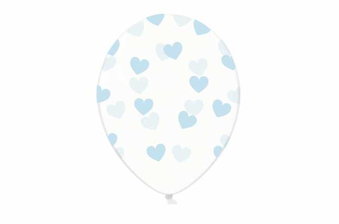 6 Ballons transparents imprimés - coeurs bleu pastel