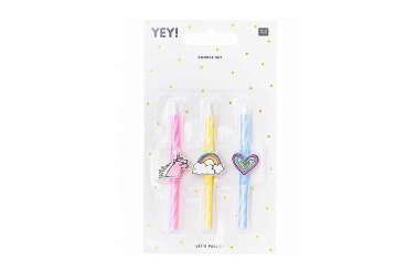 Set de 3 bougies Licorne et Arc-en-ciel
