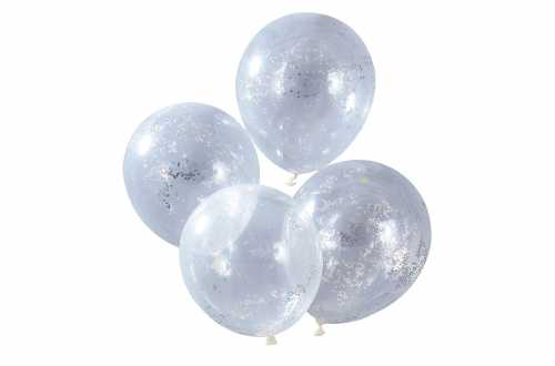 5 Ballons de baudruche - Mini confettis ronds argentés