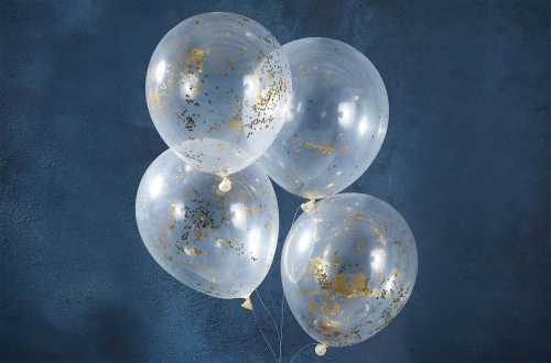 5 Ballons de baudruche - Confettis doré