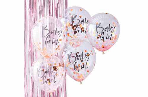 5 ballon confettis coeurs rose