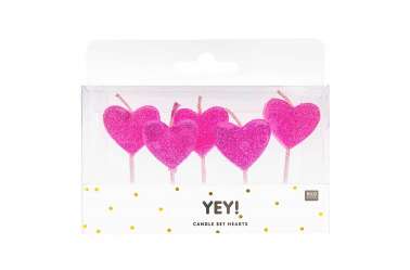 5  Petites bougies coeurs roses avec scintillement