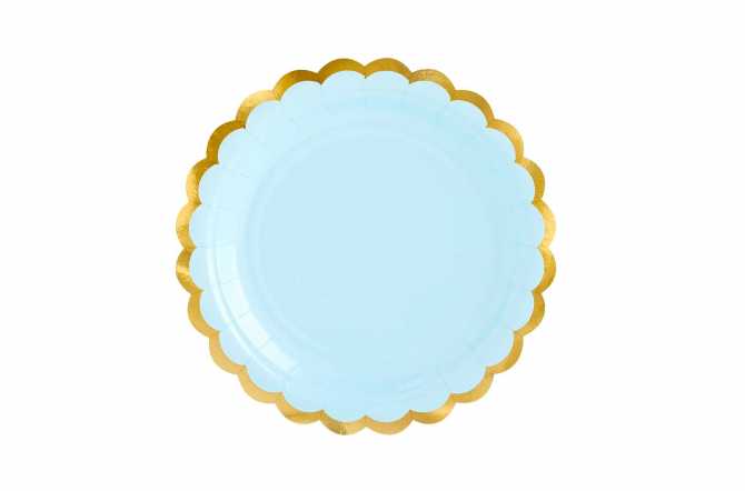 6 Assiettes bleues pastel à bord doré