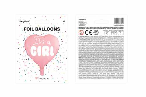 Ballon mylar It's a GIRL – Cœur rose (45 cm)