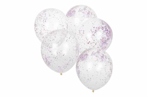 5 Ballons transparents à confettis – paillettes roses