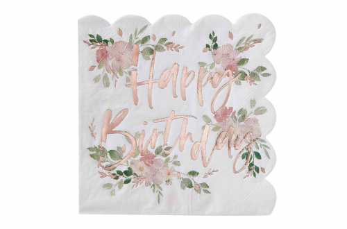 Serviettes de table Happy birthday fleurs