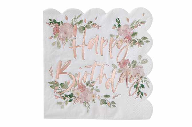 Serviettes de table Happy birthday fleurs