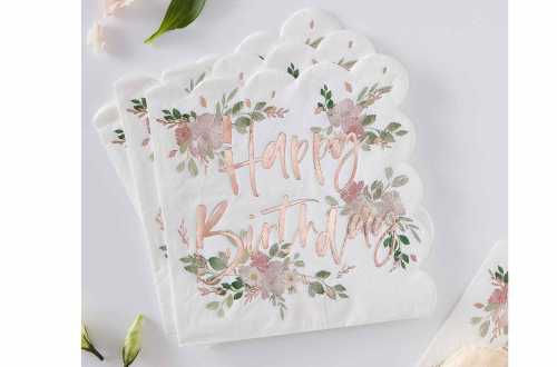 Decoration Table serviettes joyeux anniversaire fleurs