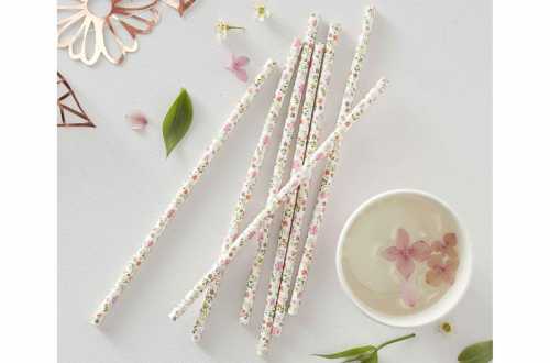 Deco anniversaire : Pailles aux motifs de fleurs