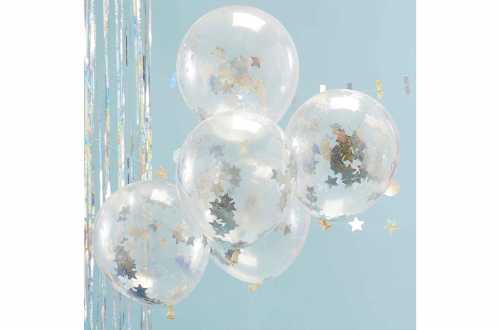 5 Ballons de baudruche – Confettis étoiles holographiques