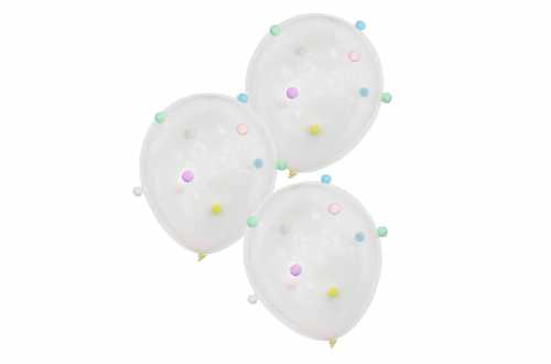 5 Ballons à pompons en kit - Pastel