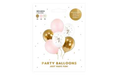 Set de 6 ballons one rose pastel et doré - 30cm