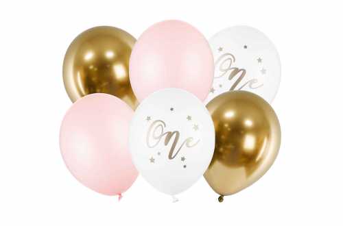 ballons chiffre 1 rose avec couronne