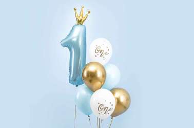 Set de 6 ballons one bleu pastel et doré - 30cm