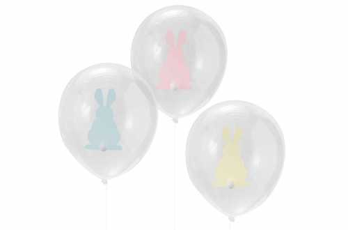 9 Ballons transparents imprimés - Lapin à queue pompon