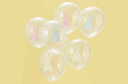 9 Ballons transparents imprimés - Lapin à queue pompon