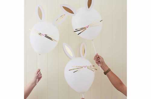 5 Ballons lapins de Pâques moustaches et oreilles dorées