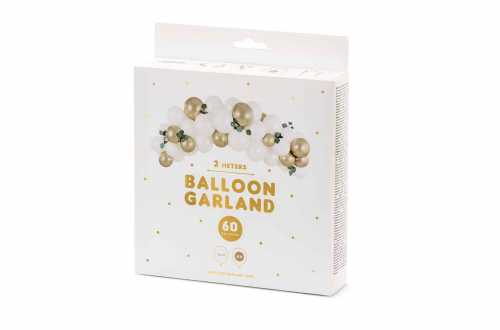 Kit arche de ballons – Blanc et doré (60 ballons)