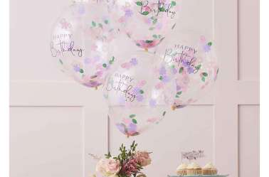 5 Ballons à confettis - Happy Flower birthday