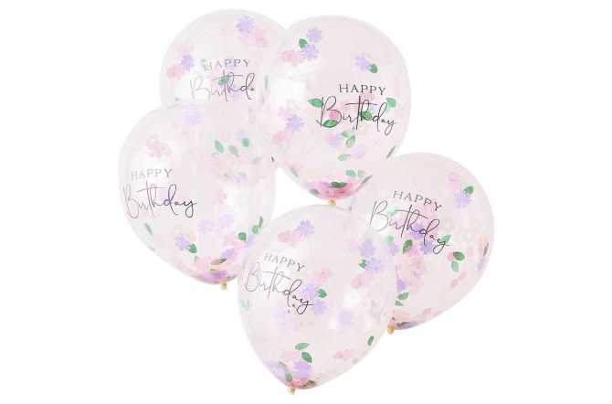 5 Ballons à confettis - Happy Flower birthday