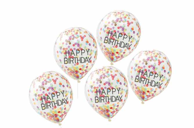 Ballons joyeux anniversaire a confettis