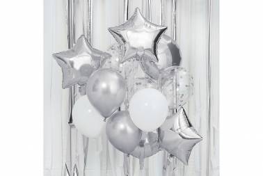 Grappe de 12 ballons - Argenté et blanc
