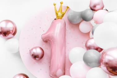 Ballon rose chiffre 1 avec Couronne - Fille