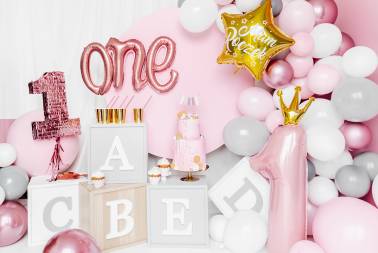 Ballon rose chiffre 1 avec Couronne - Fille