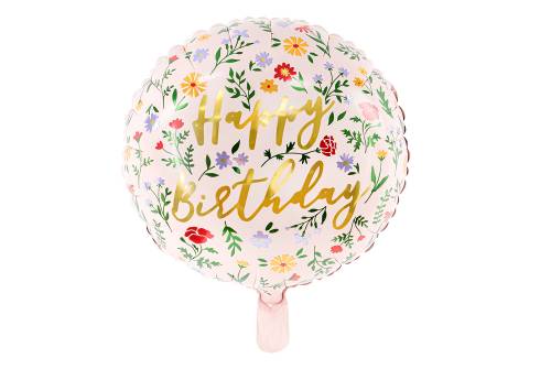 Ballon Happy birthday motifs de fleurs