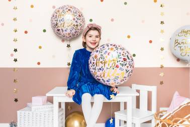 Ballon Happy birthday rose et doré - 45 cm