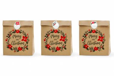 3 Sacs cadeaux kraft et étiquettes Noël - Merry Little Christmas