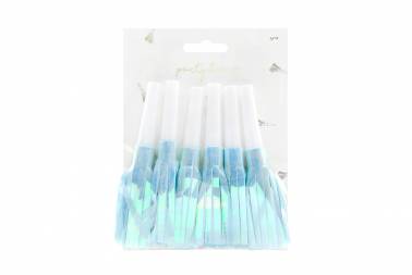 6 Sifflets sans-gênes cornes de fête -  bleu pastel